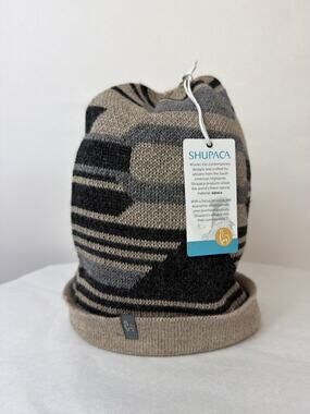 NWT Shupaca 100% Baby Alpaca Incan BEIGE Knit Beanie Hat Handmade PERU